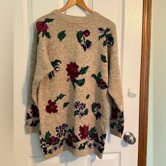 Vintage Northern Reflections 100% Cotton Long Flowered Sweater Medium - Picture 1 of 7